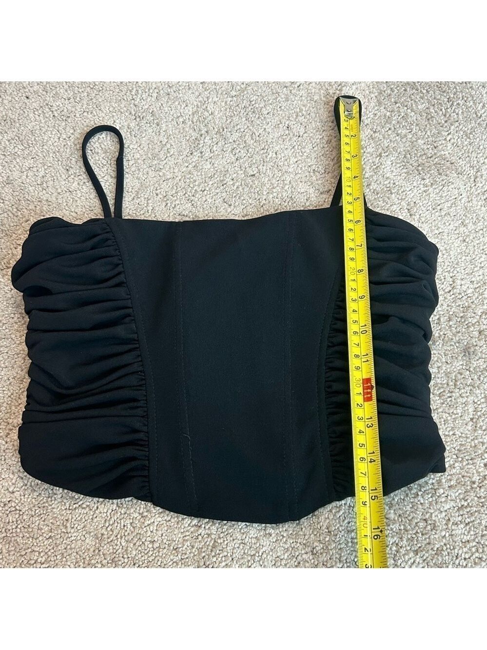 Zara black ruched corset bustier crop top spaghetti straps Sz S - Picture 12 of 13
